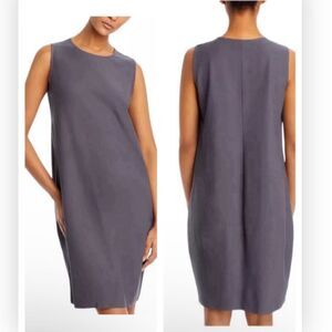Eileen Fisher Round Neck Stretch Knit Pullover Balloon Hem Dress Gray XS NEW